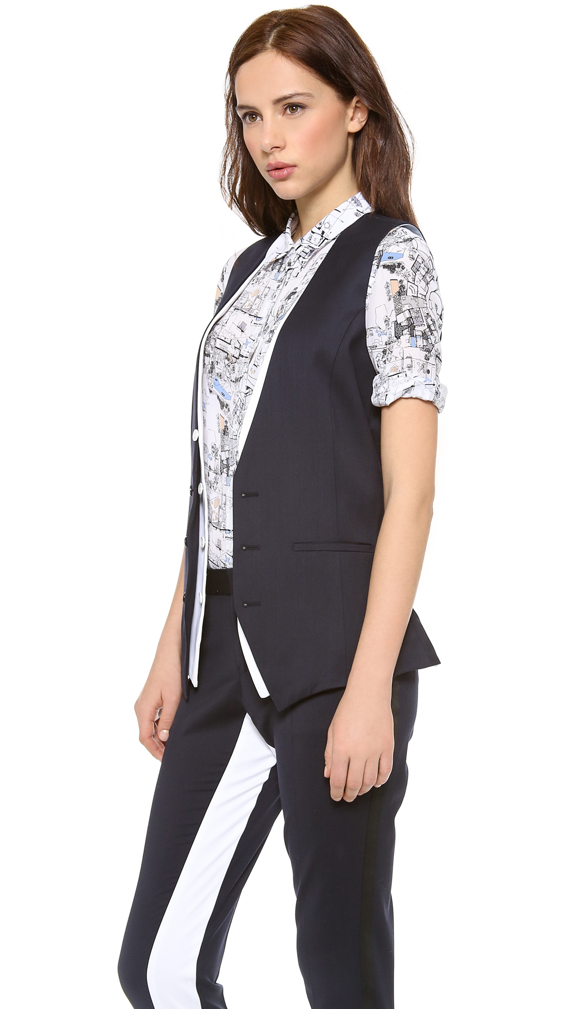Each x Other Wool Long Vest Navy Blue - Lyst