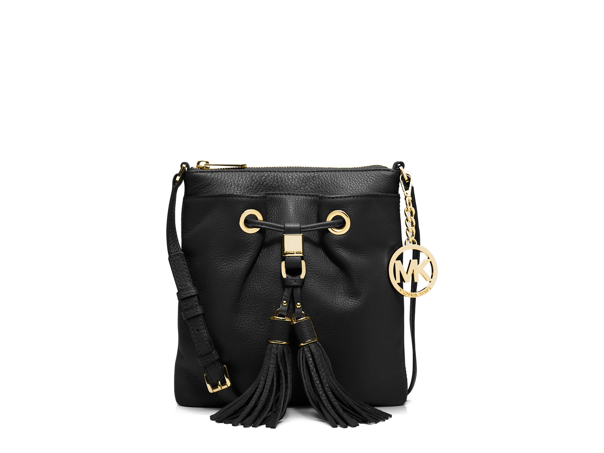 MICHAEL Michael Kors Leather Drawstring Tassel Crossbody in Black Lyst