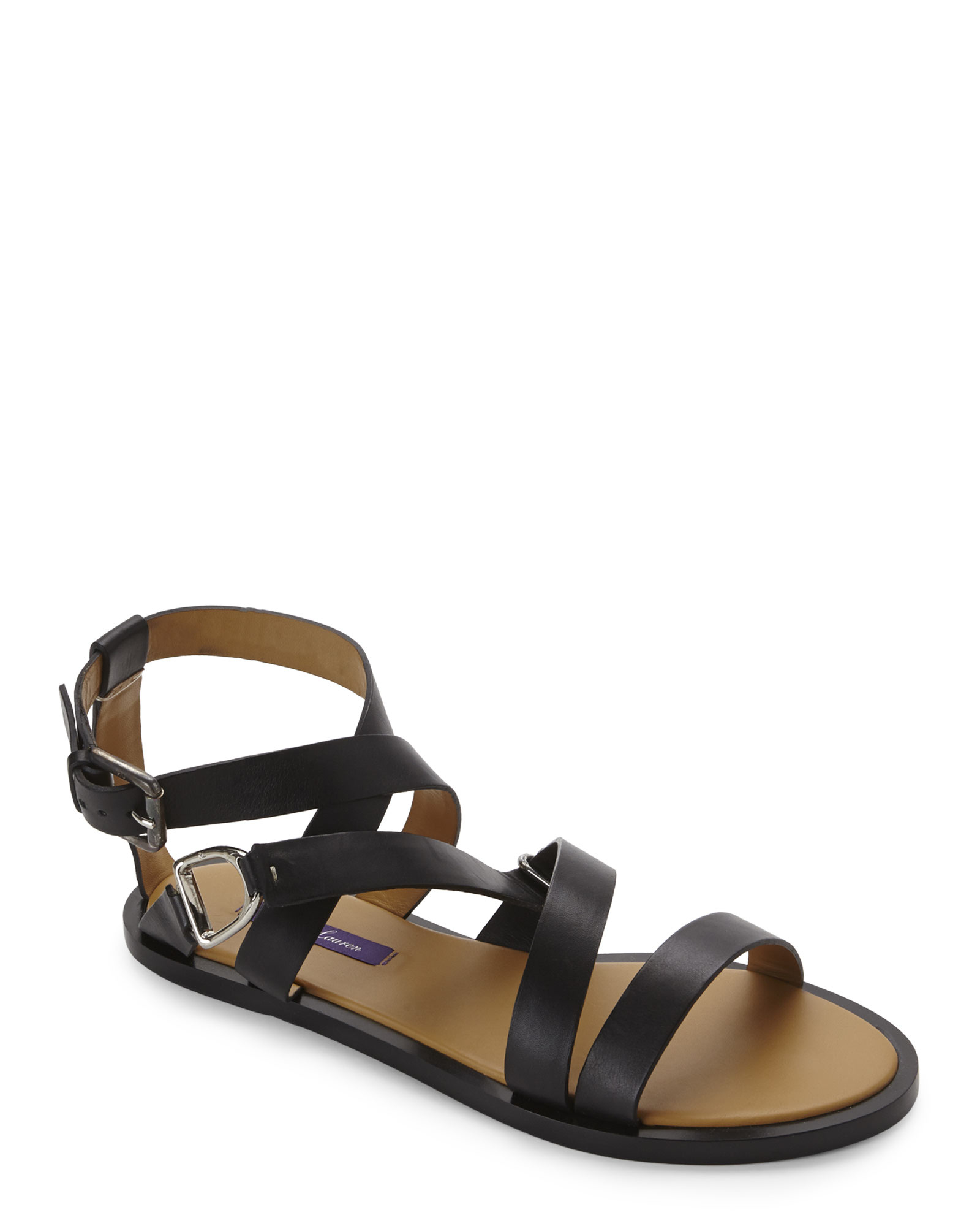 Ralph Lauren Leather Black Vimiera Flat Sandals - Lyst