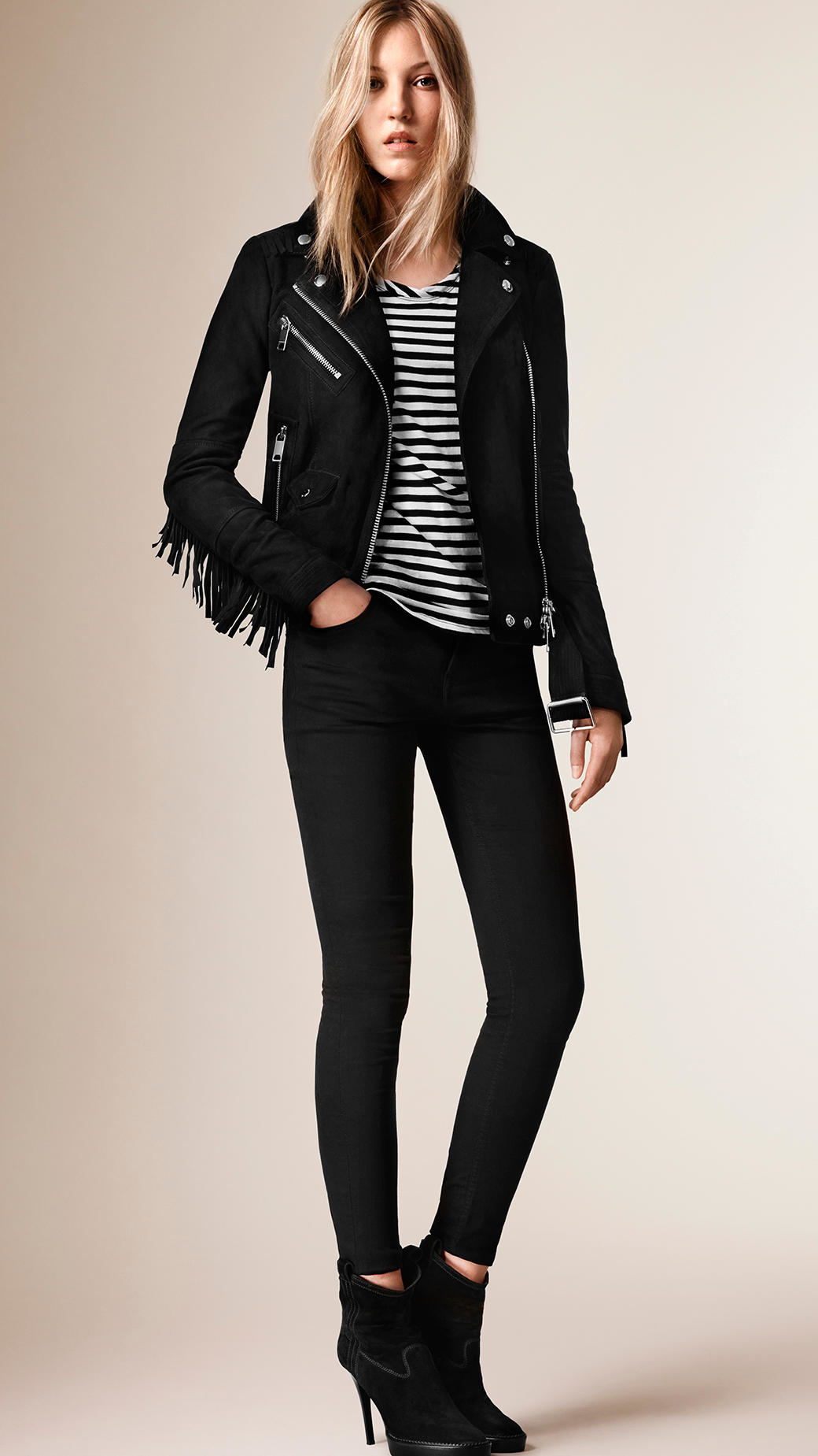 Burberry Black Fringed Suede Biker Jacket