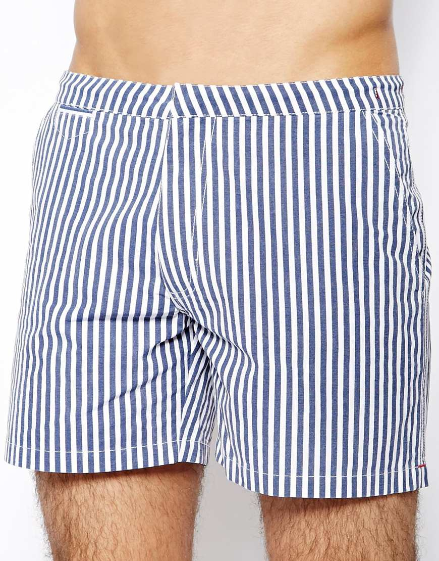 blue striped swim shorts