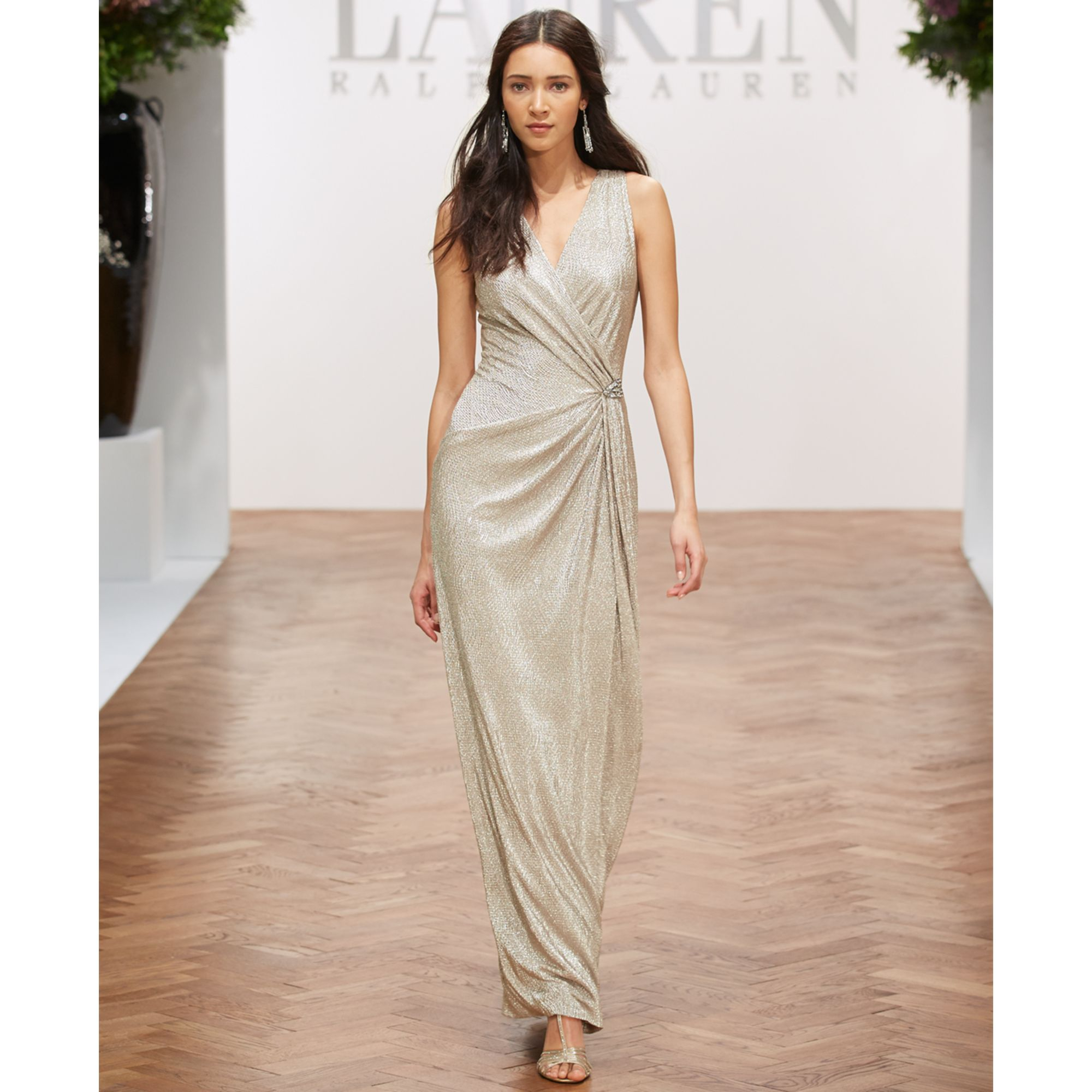 Lauren by Ralph Lauren Sleeveless Metallic Gown | Lyst