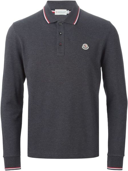 Moncler Long-Sleeved Polo Shirt in Gray for Men (GREY) | Lyst