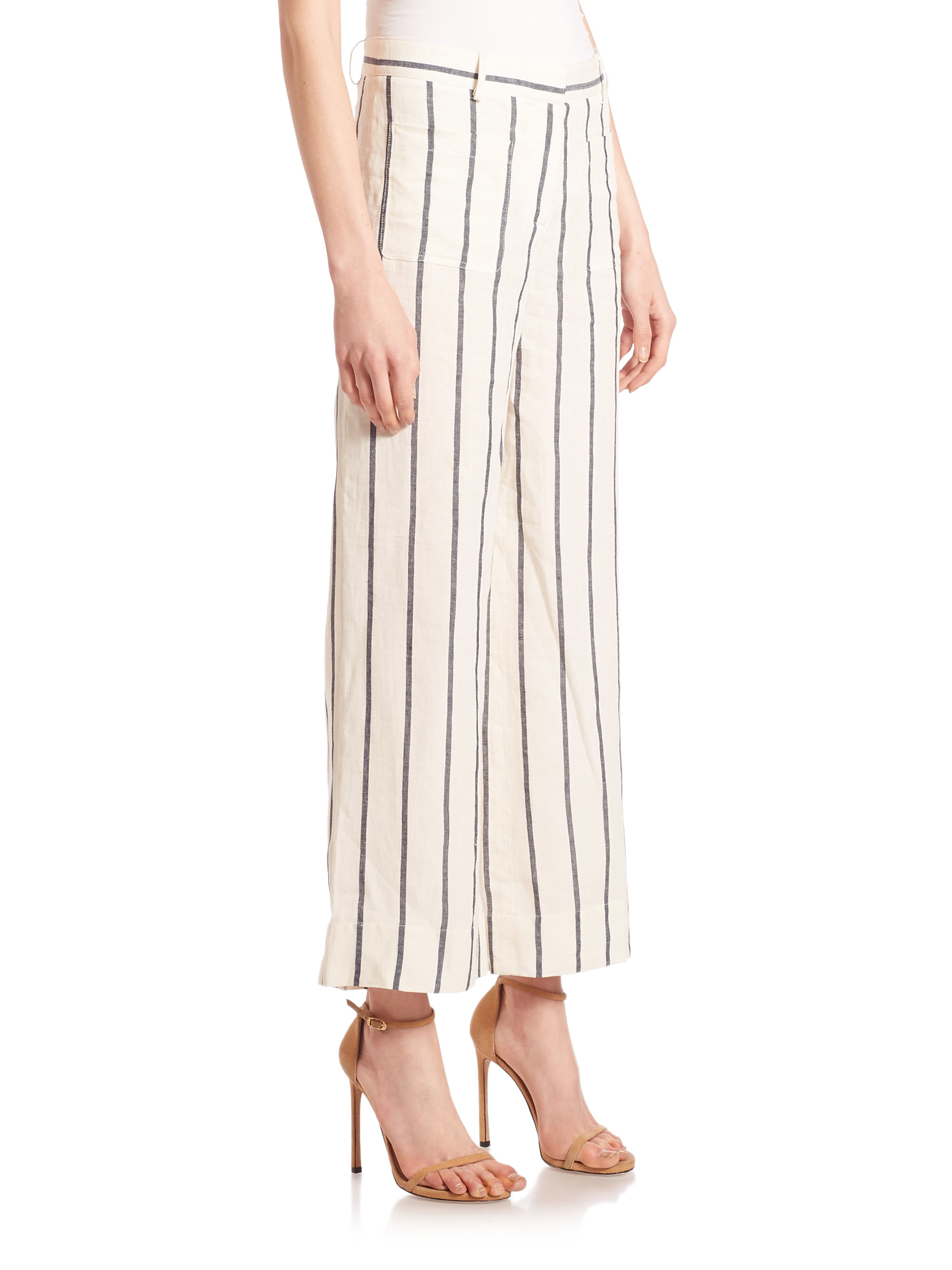 Theory Livdale Striped Wide-leg Pants in Black | Lyst