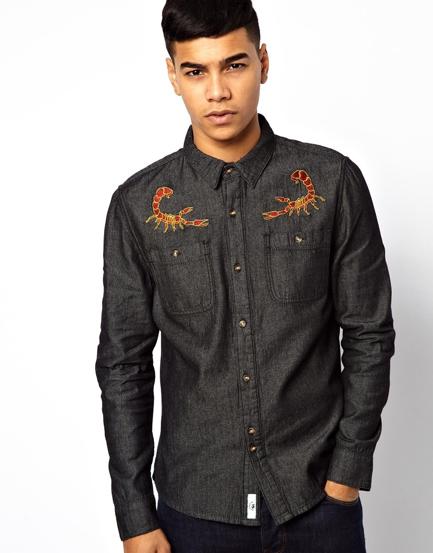 Bellfield Shirt With Embroidered Scorpion in Black for Men | Lyst