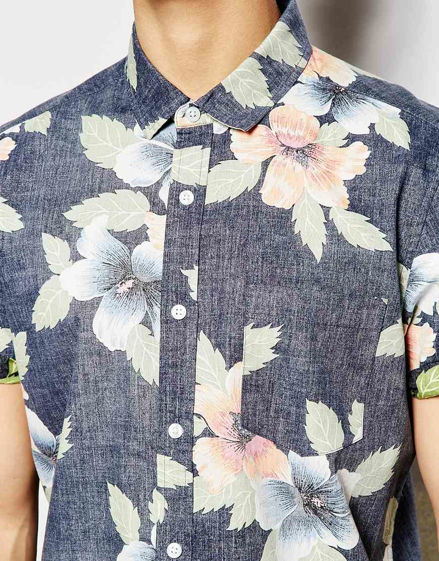 ASOS Floral Shirt In Short Sleeve in Black (Blue) for Men Lyst