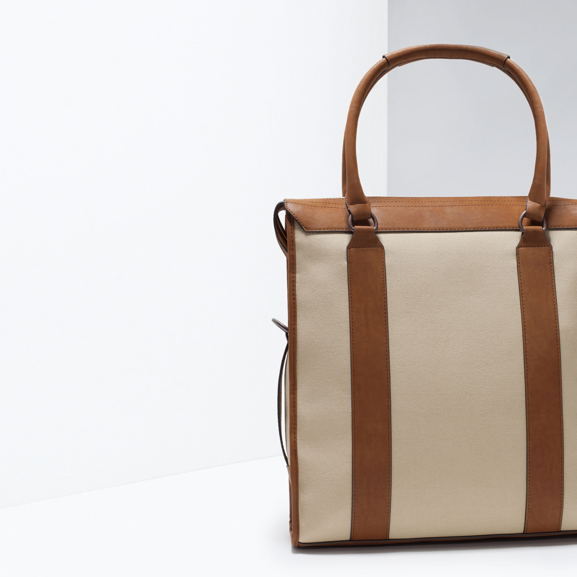Zara Beige Combined Shopper Bag for Men Lyst