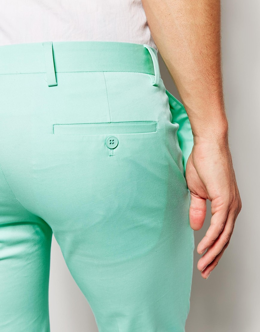 ASOS Super Skinny Fit Smart Cropped Trousers In Mint in Green for