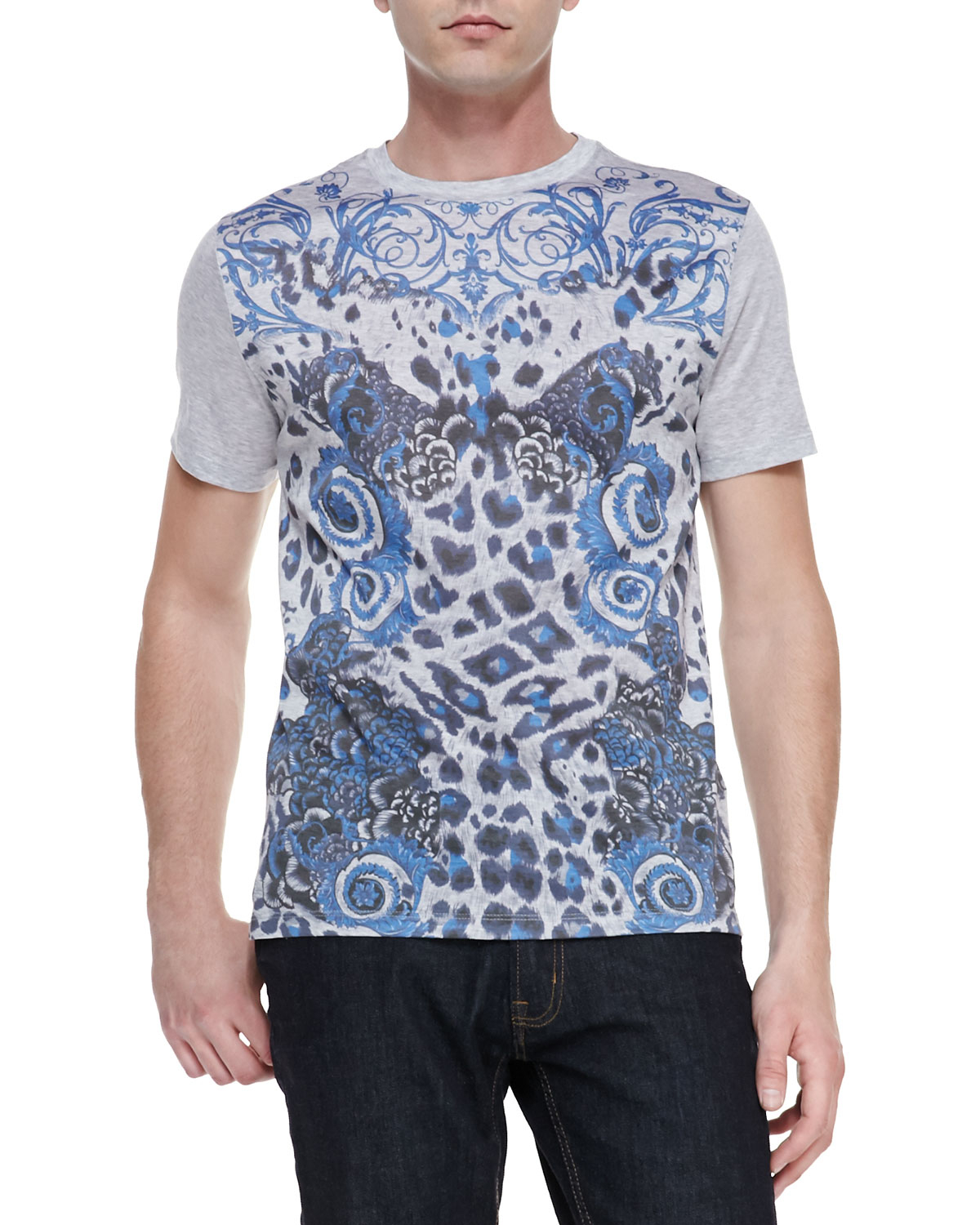 Versace Short-Sleeve Graphic-Print T-Shirt in Gray for Men | Lyst