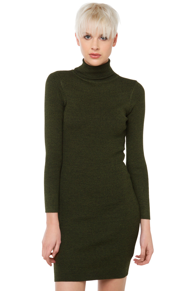 green turtleneck sweater dress