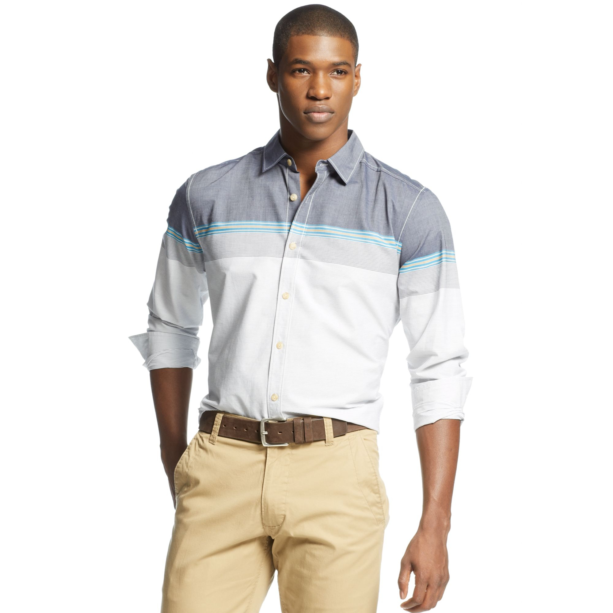 Sean John Long Sleeve Engineered Stripe Shirt in Blue for Men (Navy) | Lyst