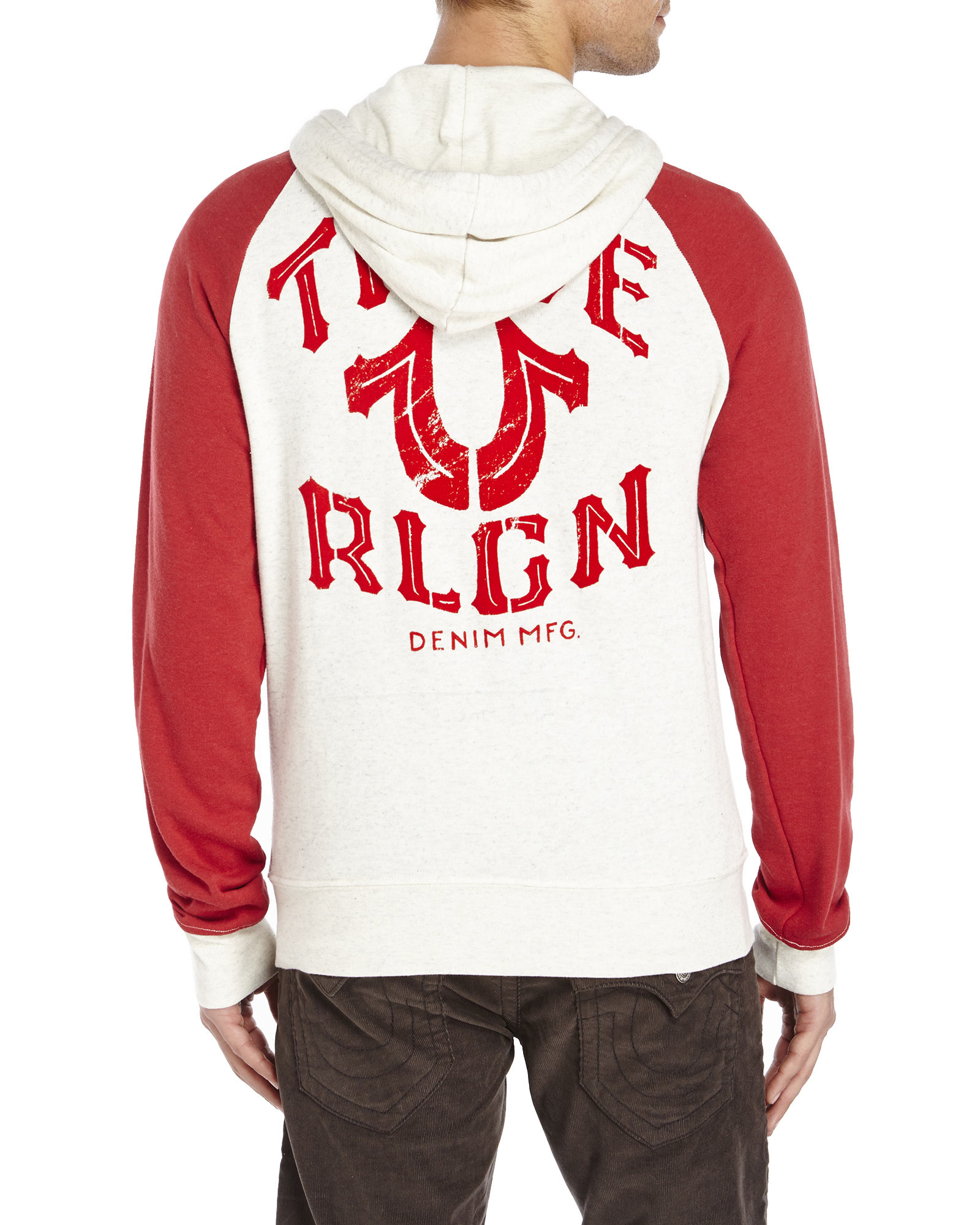 true religion red and white hoodie