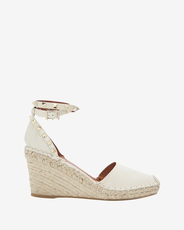 Lyst - Valentino Rockstud Ankle Strap Wedge Espadrille: Ivory in White