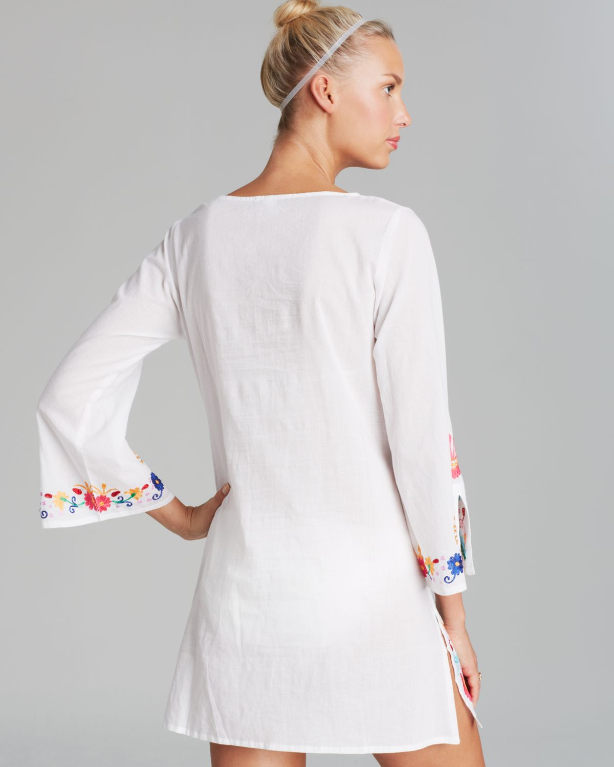 Lyst Debbie Katz Fiesta Embroidered Cotton Tunic Swim Cover Up in White