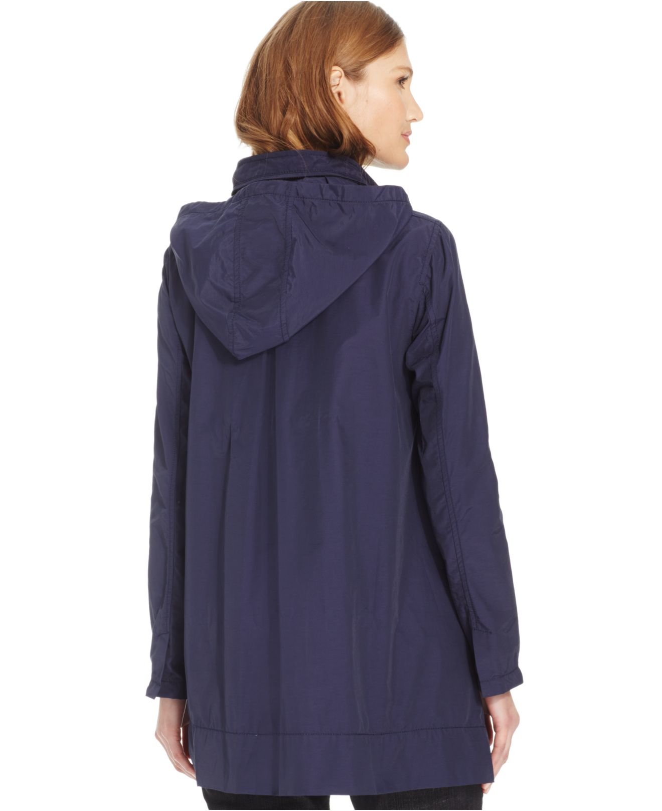 Eileen Fisher Hooded A-line Rain Jacket in Blue