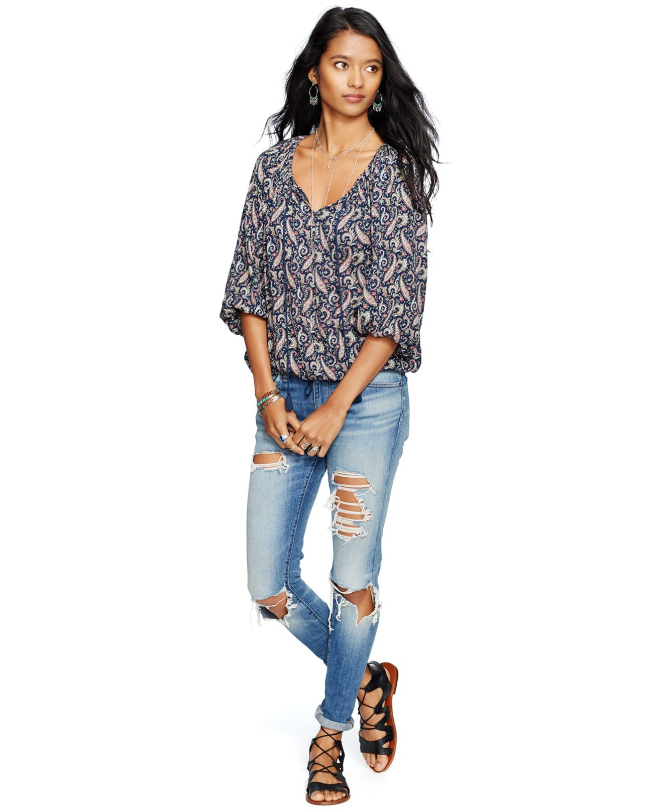 boho blouse and jeans