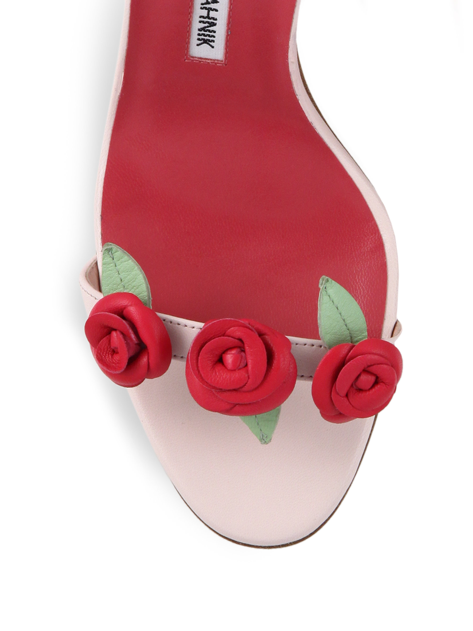 Manolo Blahnik Leather Rose-detail Lace-up Sandals | Lyst