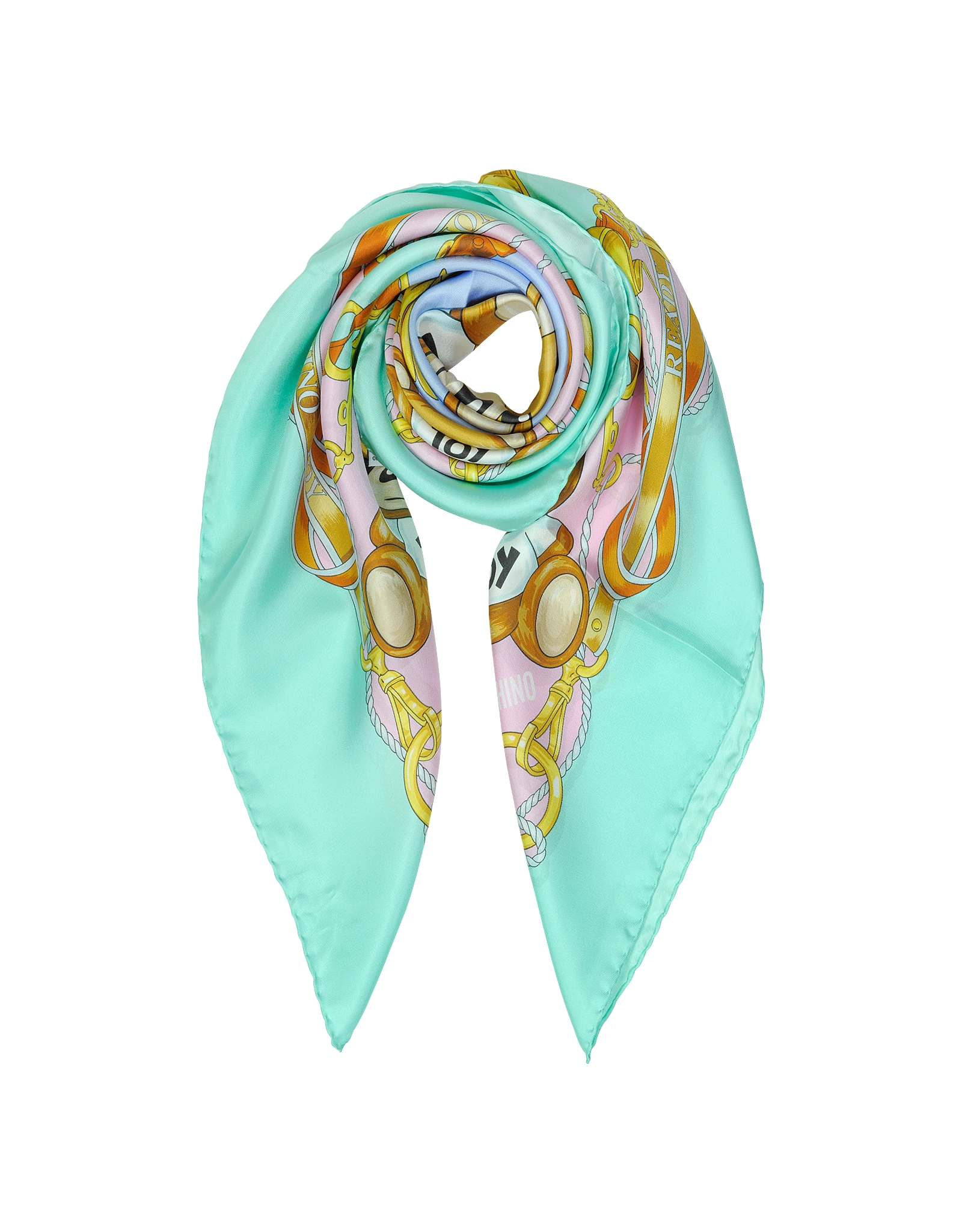 Moschino Ready To Bear Twill Silk Square Scarf in Green - Lyst
