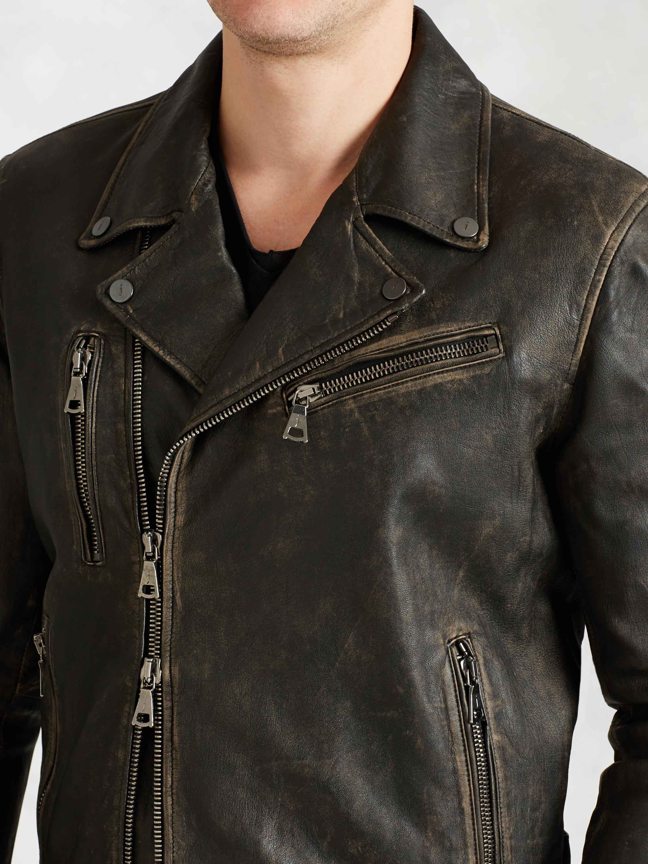 John Varvatos Asymmetrical Leather Biker Jacket in Black for Men