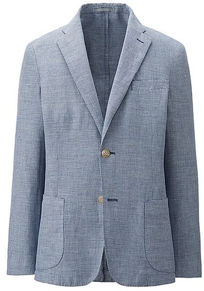 Uniqlo Linen Cotton Slim Fit Jacket in Blue for Men | Lyst