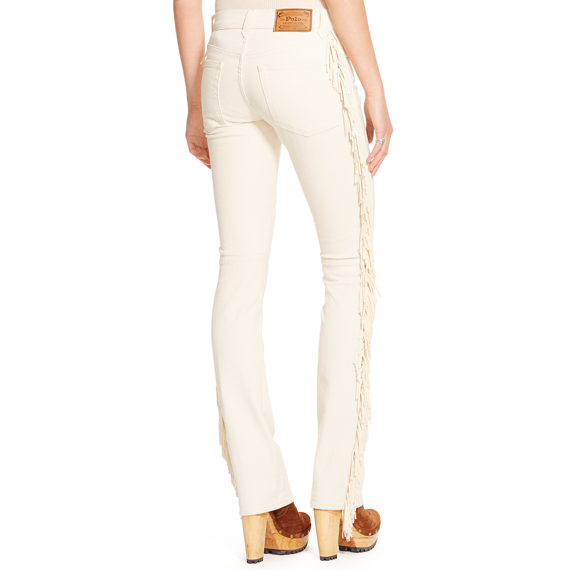 Polo Ralph Lauren Leather-fringed Bootcut Jean in Natural | Lyst