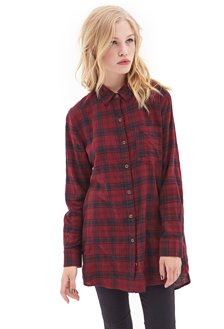 Lyst Forever 21 Plaid  Flannel Shirt  Dress  in Red