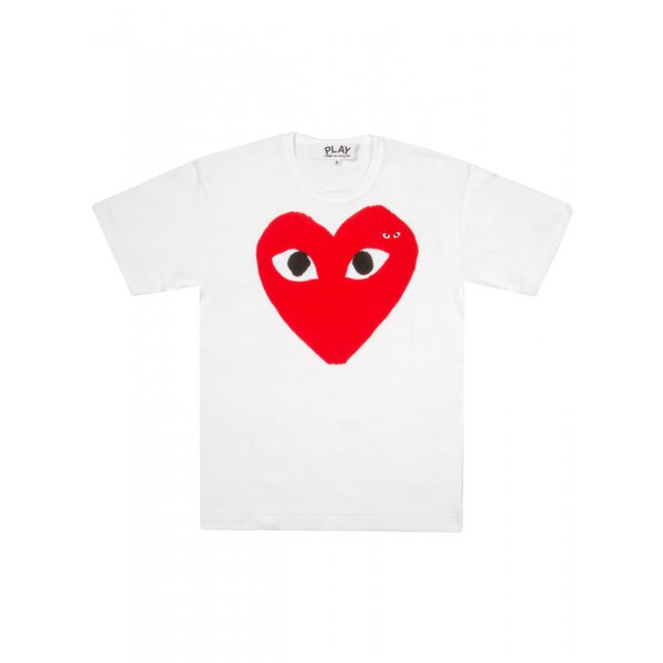 Comme des garçons Play Womens Red Heart Logo T-shirt White in Red | Lyst