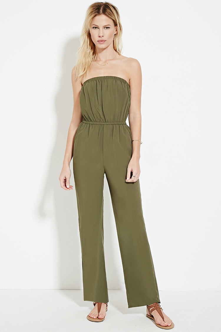 green strapless jumpsuit