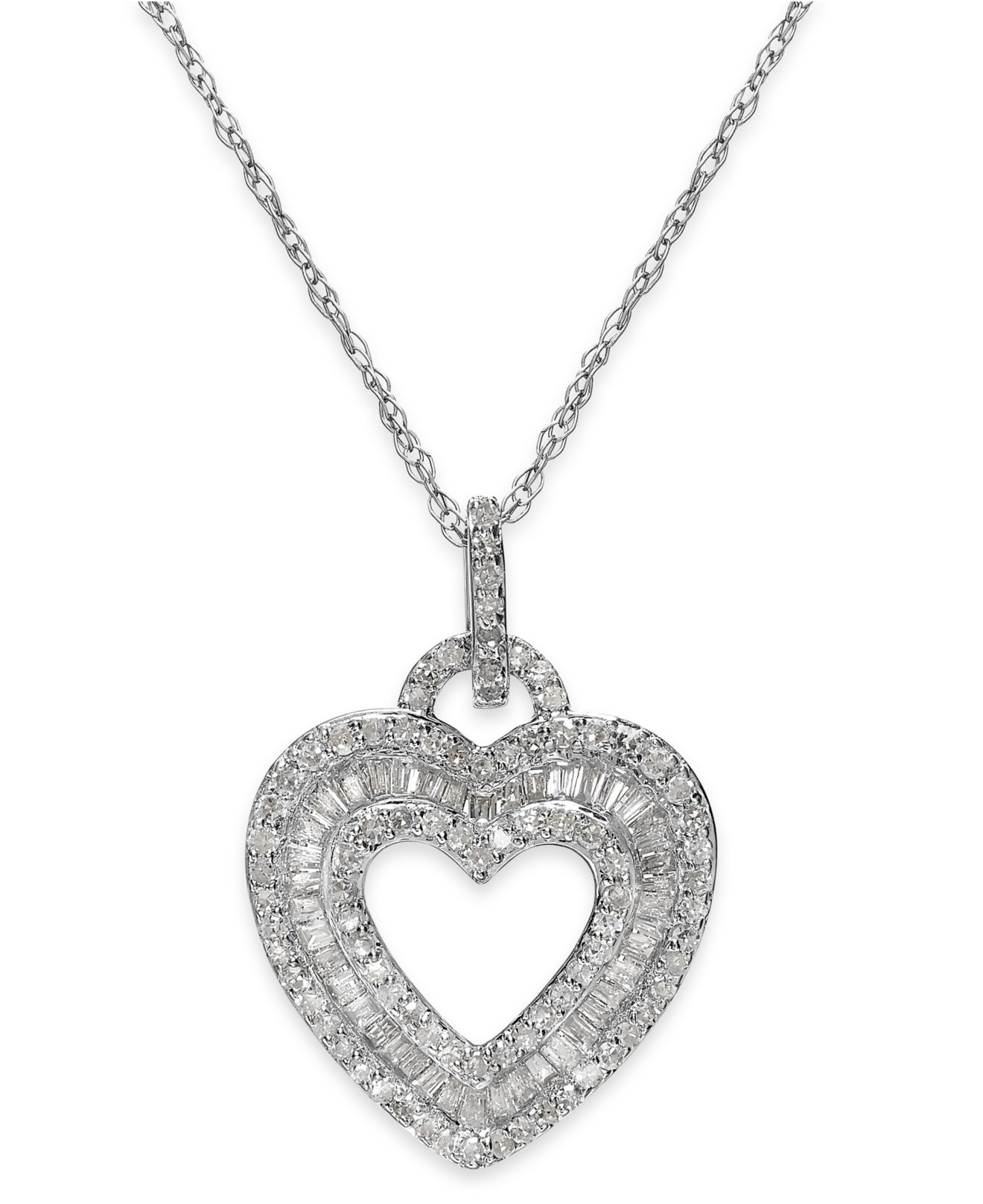 Macy's Diamond Layered Heart Pendant Necklace In Sterling Silver (1/2