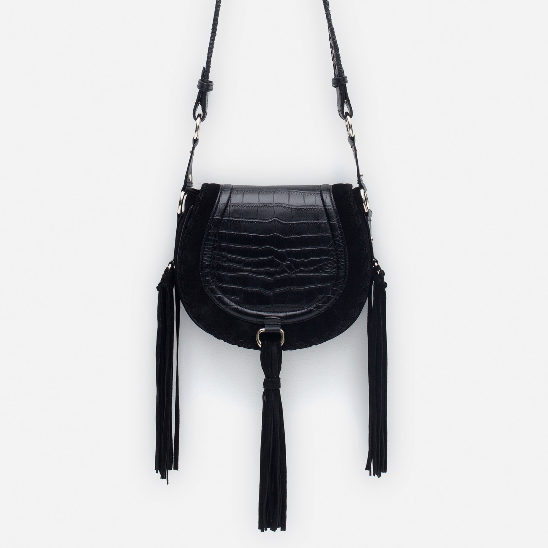 Zara Leather Messenger Bag With Fringes in Black Lyst