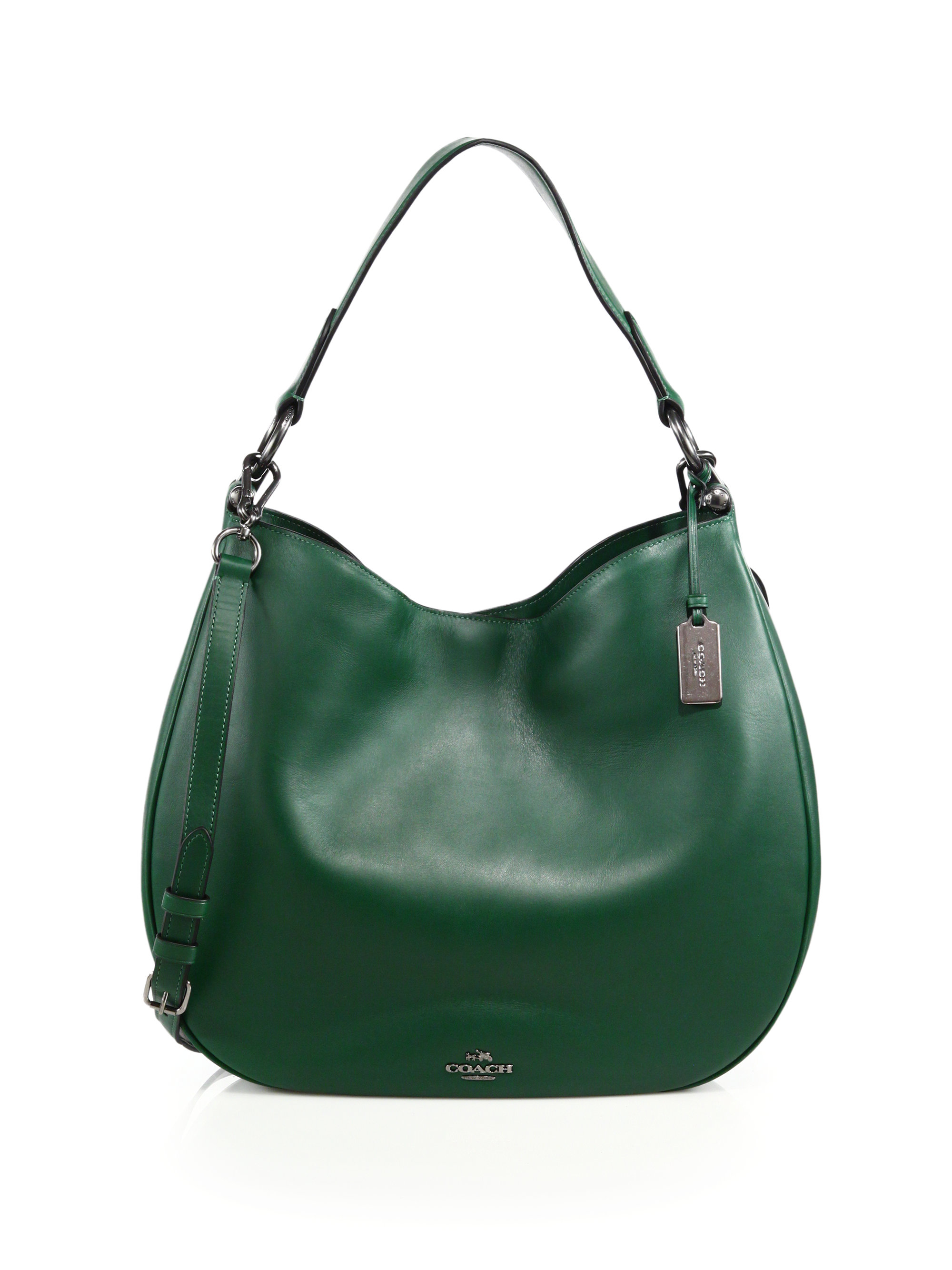 Coach Pebbled Leather Pouch Silver Tone Shoulder Bag - Green