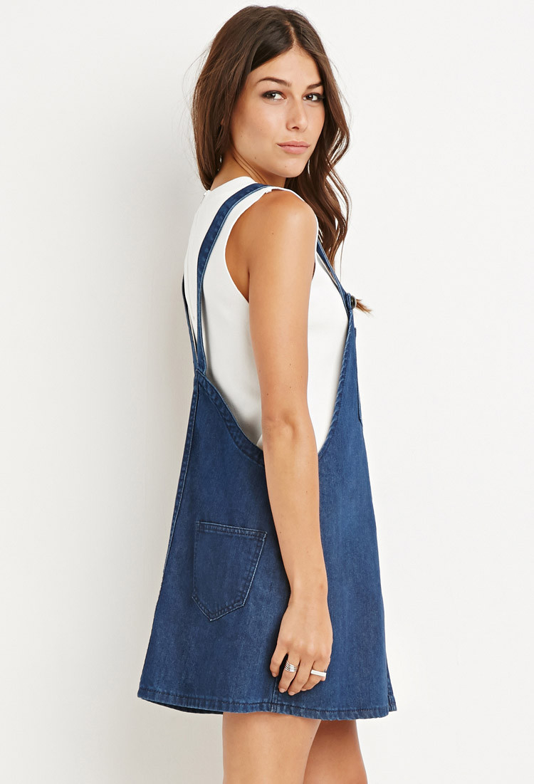 Forever 21 Denim Overall Dress in Blue - Lyst