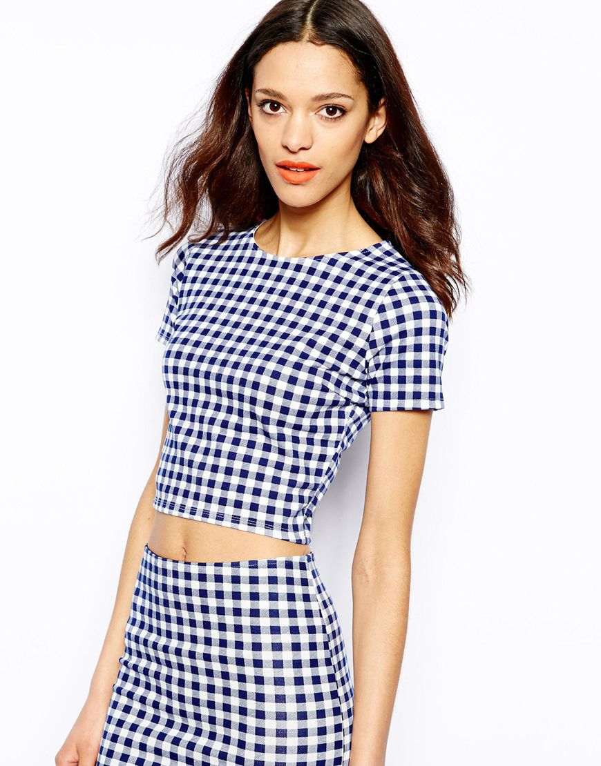 Lyst Pull&bear Gingham Crop Top in Blue