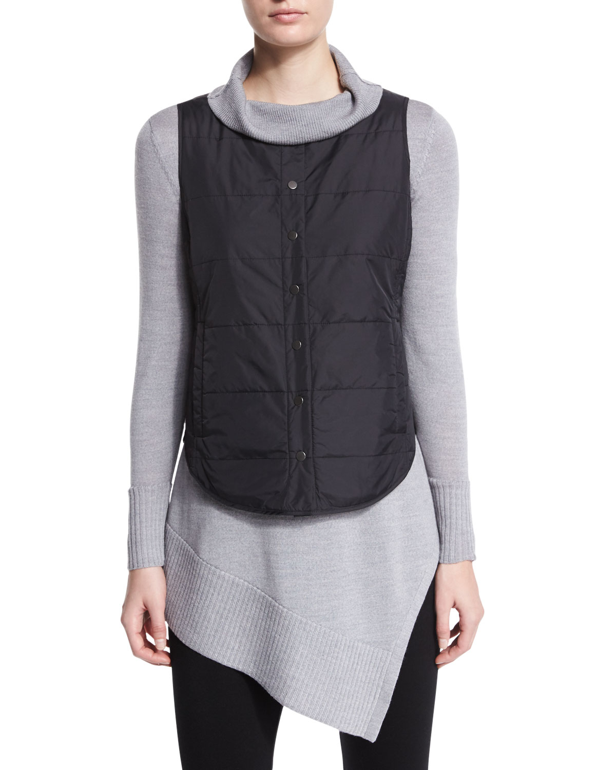 Eileen Fisher Classic Quilted Vest in Black Lyst