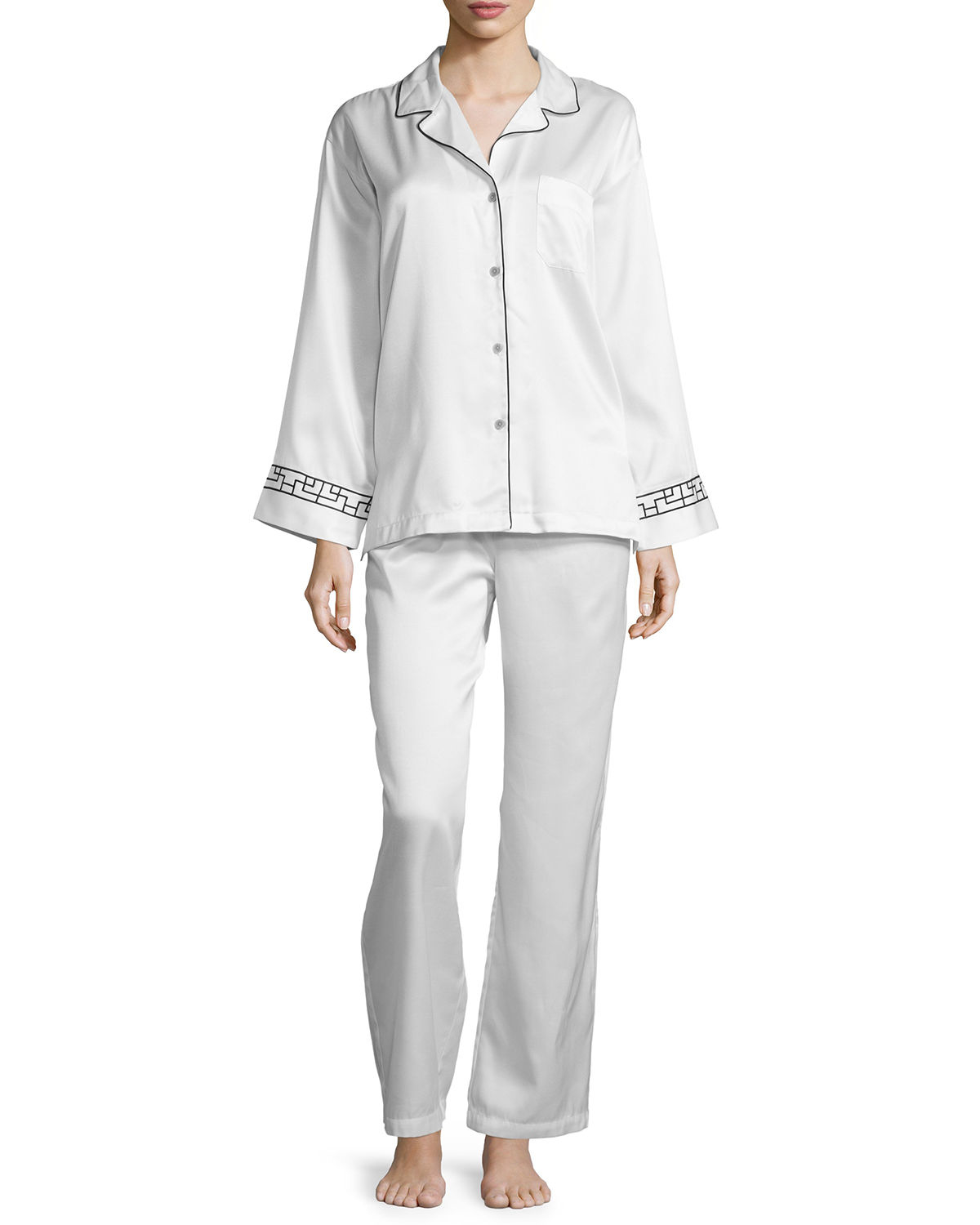 Natori Freya Brushback Long Pajama Set in White - Lyst