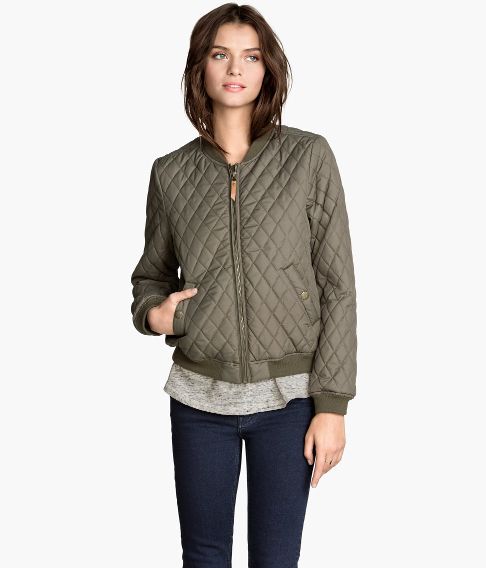 H&M Quilted Bomber Jacket in Khaki Green (Natural) | Lyst Canada