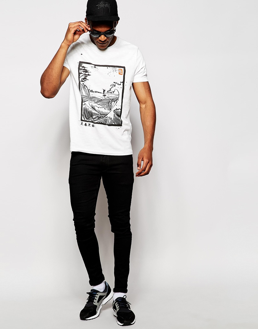 Asos T Shirt In Slub Fabric With Japanese Floral Print In Ecru White For Men Lyst