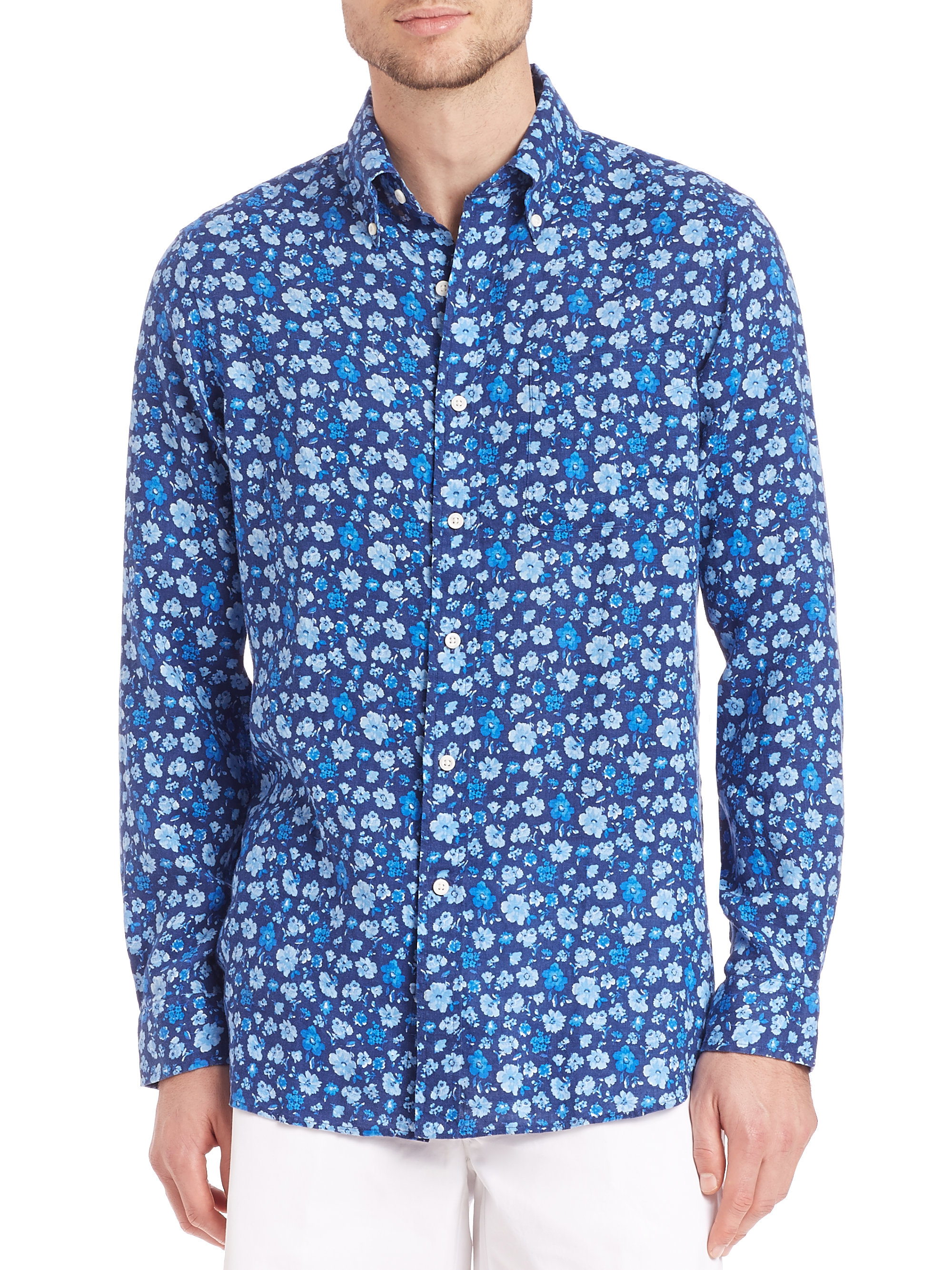 Polo Ralph Lauren Floral Linen Sport Shirt in Blue for Men - Lyst