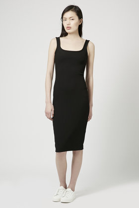 black ribbed bodycon midi dress