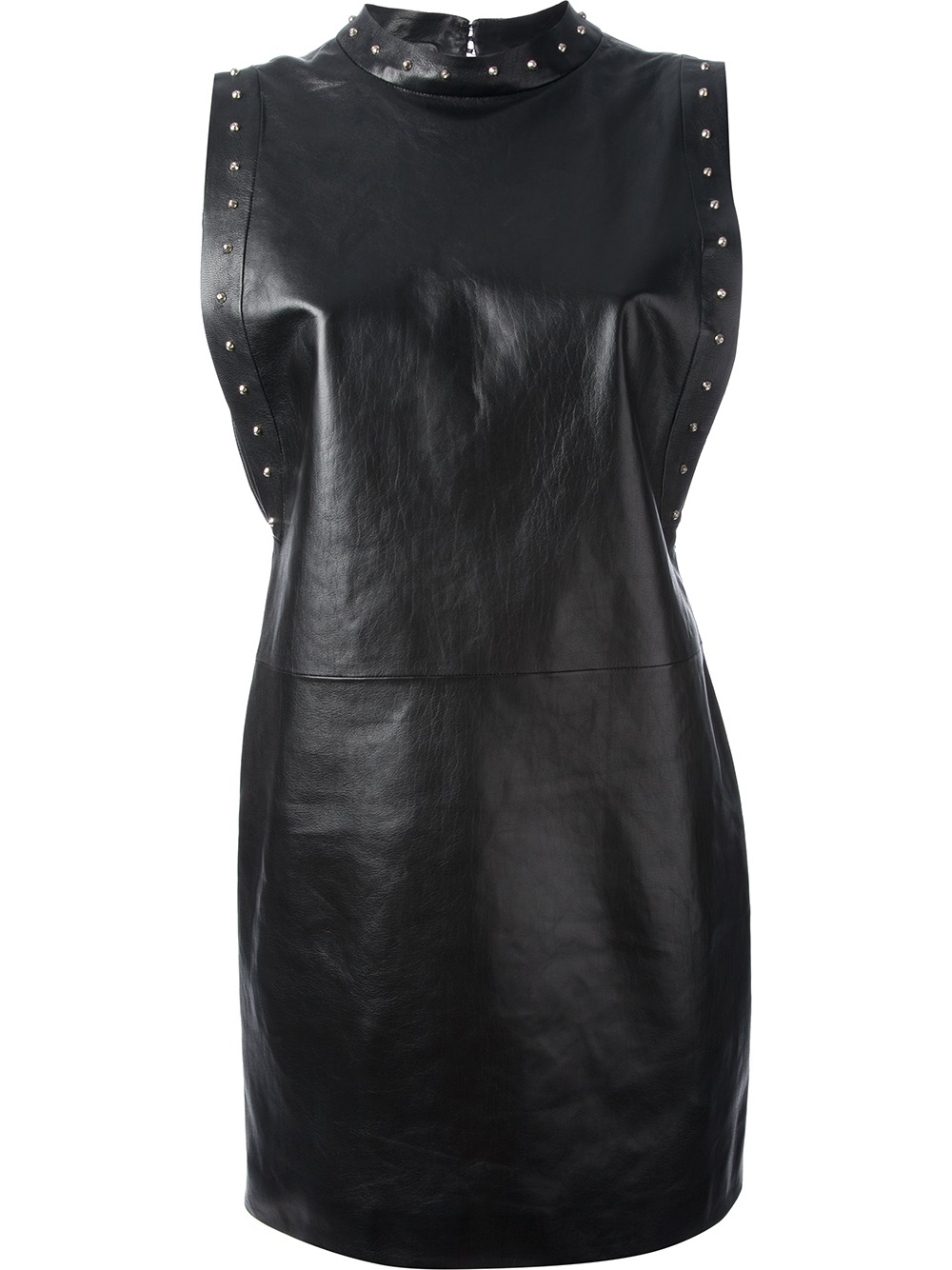 Saint Laurent Saint Laurent Studded Leather Shift Dress in Black - Lyst