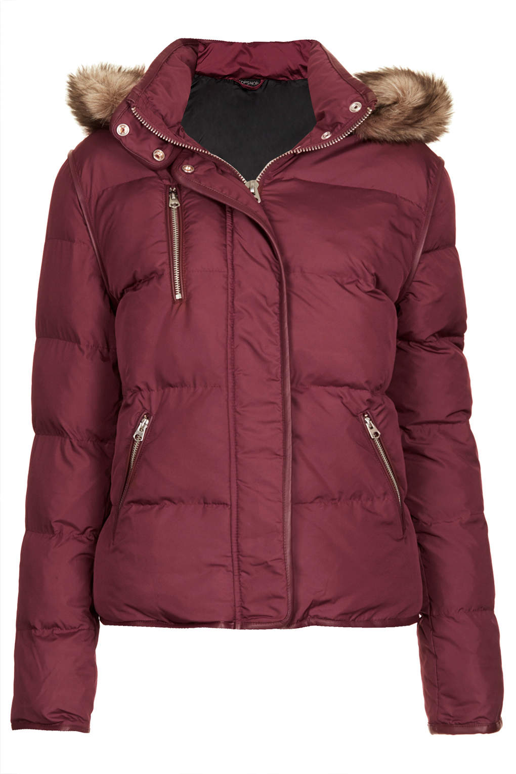 TOPSHOP Padded Puffer Jacket in Berry Red (Red) - Lyst