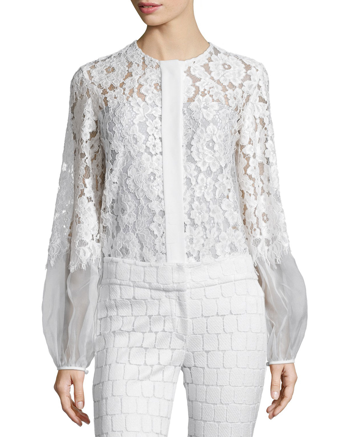 Lyst - Alexis Sue Long-sleeve Lace Blouse in White