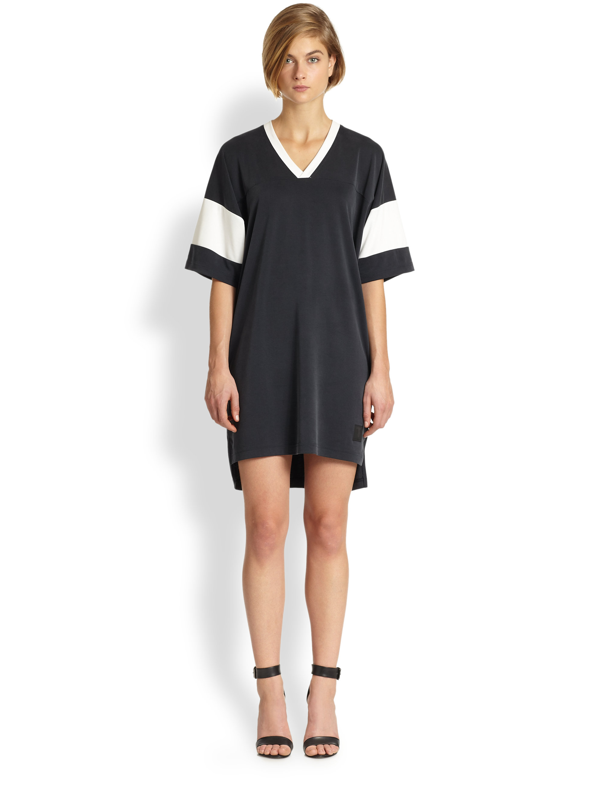 Lyst T By Alexander Wang Sandwashed Pique Football Jersey Dress in Gray