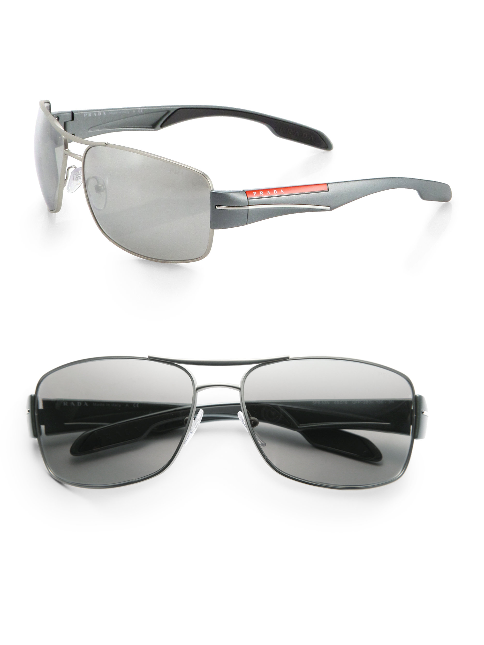 Prada Double Bar Pilot Sunglasses in Gray for Men (GREY) | Lyst
