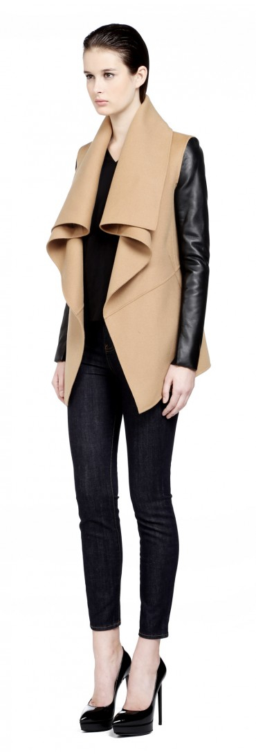 Mackage Vane Camel Wool Coat With Leather Sleeves In Natural Lyst
