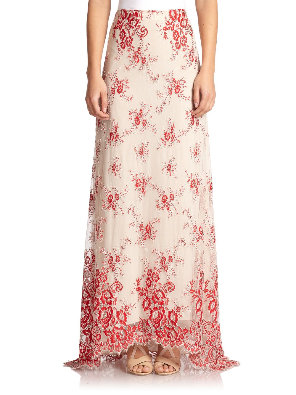 red lace maxi skirt
