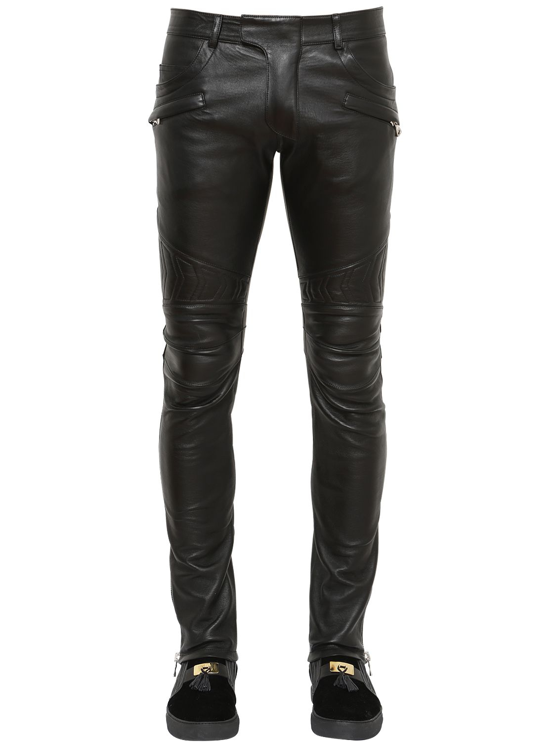 Balmain Nappa Leather Biker Pants in Black for Men - Lyst