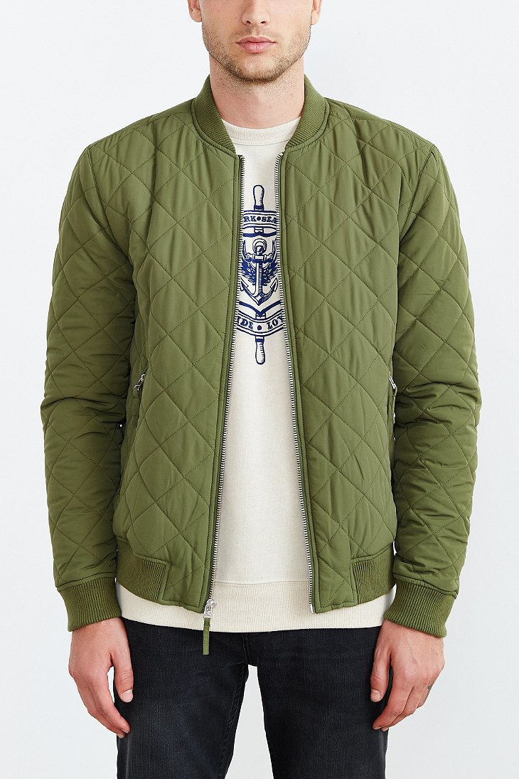 Your Neighbors Devon Quilted Bomber Jacket in Green for Men | Lyst
