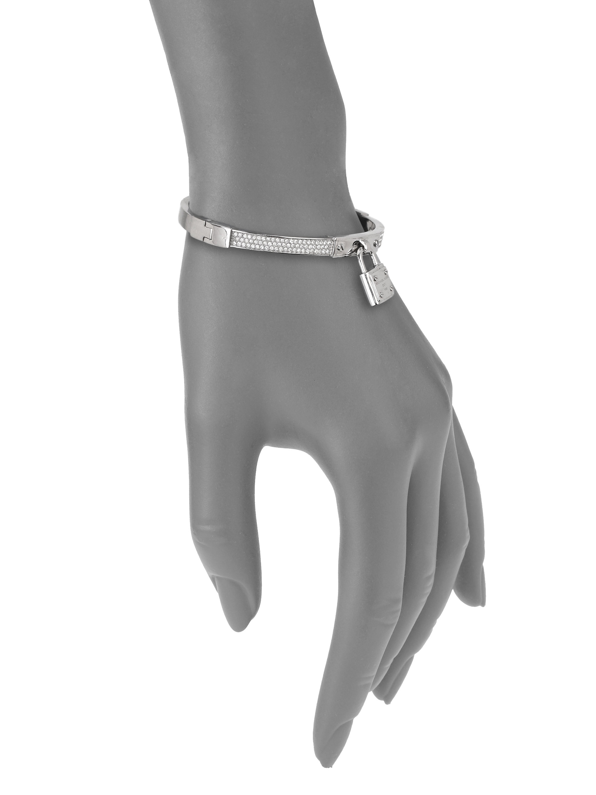 Michael Kors Brilliance Padlock Pavé Charm Bangle Bracelet/silvertone in  Metallic | Lyst