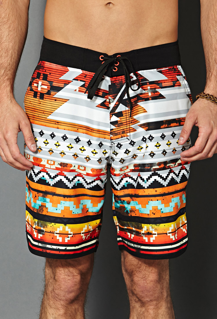 Lyst Forever 21 Southwestern Print Swim Trunks in Black for Men